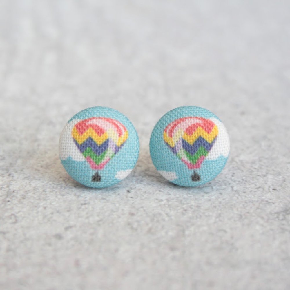 NWT Hot Air Balloon Fabric Button Earrings
